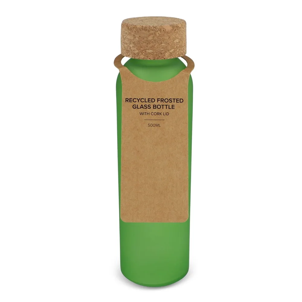 Matglazen gerecycled fles met kurken dop 500ml productfoto 2 - Hidalgo-werbeartikel Matglazen gerecycled fles met kurken dop 500ml — productfoto 2