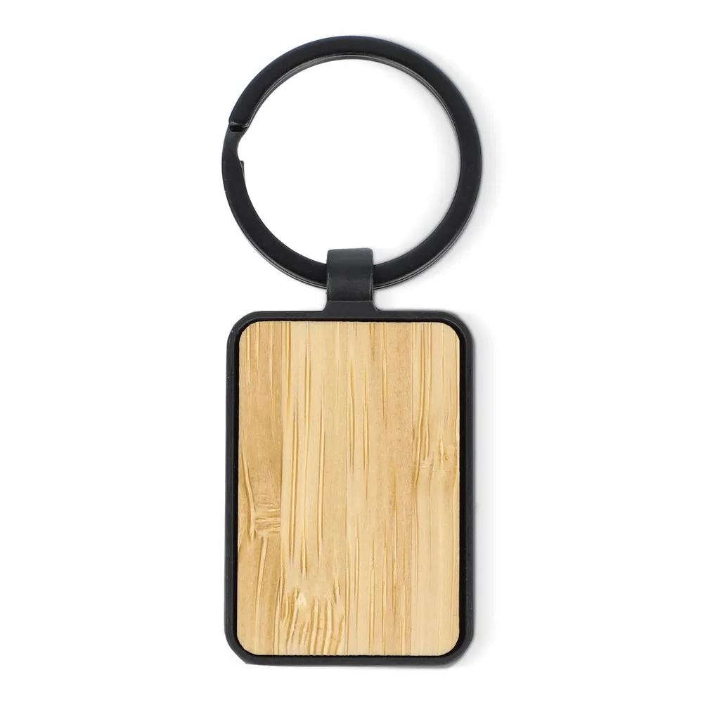 Bamboe en metalen sleutelhanger rechthoekig productfoto 2 - Hidalgo-werbeartikel Bamboe en metalen sleutelhanger rechthoekig — productfoto 2