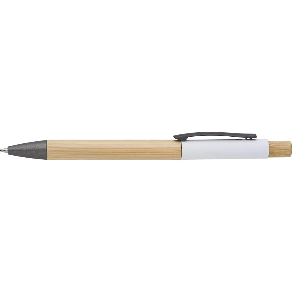 Balpen Anke | Bamboe | Aluminium wit - Hidalgo-werbeartikel Balpen Anke | Bamboe | Aluminium, wit