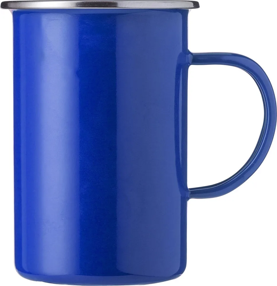 Emaille mok Ayden | Rvs rand | 450 ml blauw - Hidalgo-werbeartikel Emaille mok Ayden | Rvs rand | 450 ml, blauw