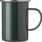 Emaille mok Ayden | Rvs rand | 450 ml groen - Hidalgo-werbeartikel Emaille mok Ayden | Rvs rand | 450 ml, groen