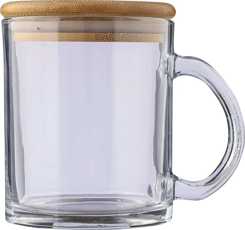 Drinkbeker Ashley | Gerecycled glas | Bamboe deksel | 300 ml