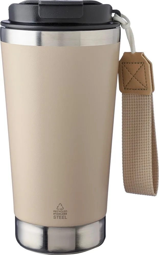 Dubbelwandige thermosbeker Kayla | Gerecycled | 500 ml beige - Hidalgo-werbeartikel Dubbelwandige thermosbeker Kayla | Gerecycled | 500 ml, beige