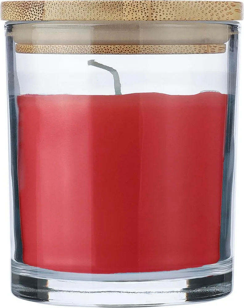 Kaars Riven | Glas met bamboe deksel rood - Hidalgo Kaars Riven | Glas met bamboe deksel, rood