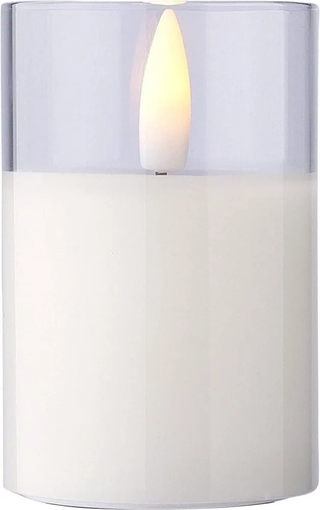 LED-kaars Serin | Glazen houder wit - Hidalgo-werbeartikel LED-kaars Serin | Glazen houder, wit