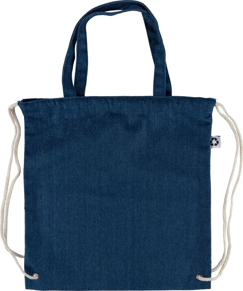 Gerecycled denim trekkoordrugtas Dex productfoto 2 - Hidalgo-werbeartikel Gerecycled denim trekkoordrugtas Dex — productfoto 2