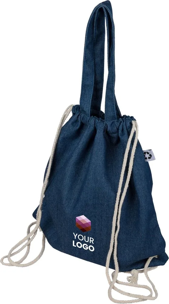 Gerecycled denim trekkoordrugtas Dex productfoto 3 - Hidalgo-werbeartikel Gerecycled denim trekkoordrugtas Dex — productfoto 3