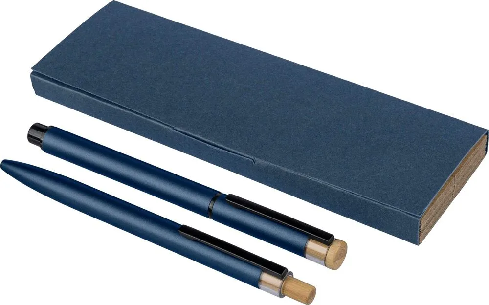Gerecycled aluminium luxe schrijfset 2-delig Ilaria blauw - Hidalgo Gerecycled aluminium luxe schrijfset 2-delig Ilaria, blauw