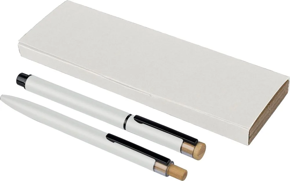 Gerecycled aluminium luxe schrijfset 2-delig Ilaria wit - Hidalgo Gerecycled aluminium luxe schrijfset 2-delig Ilaria, wit