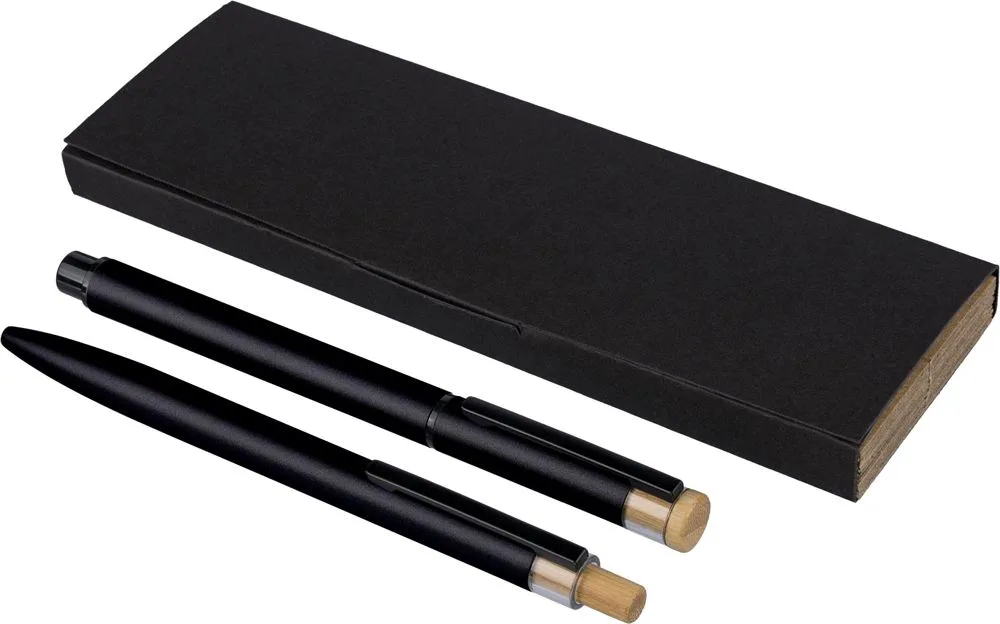 Gerecycled aluminium luxe schrijfset 2-delig Ilaria zwart - Hidalgo Gerecycled aluminium luxe schrijfset 2-delig Ilaria, zwart