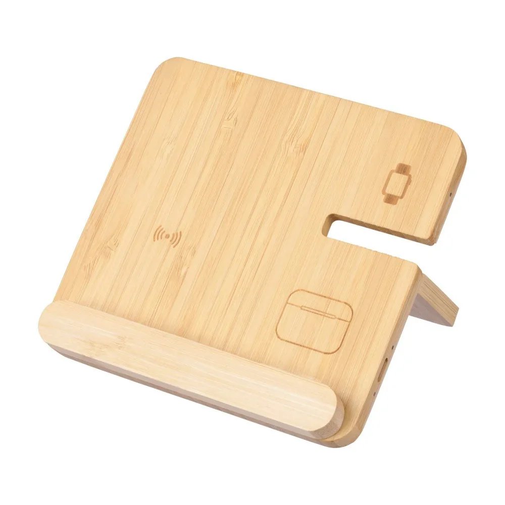 Draadloze oplader Tribu | Gerecycled bamboe | 3-in-1