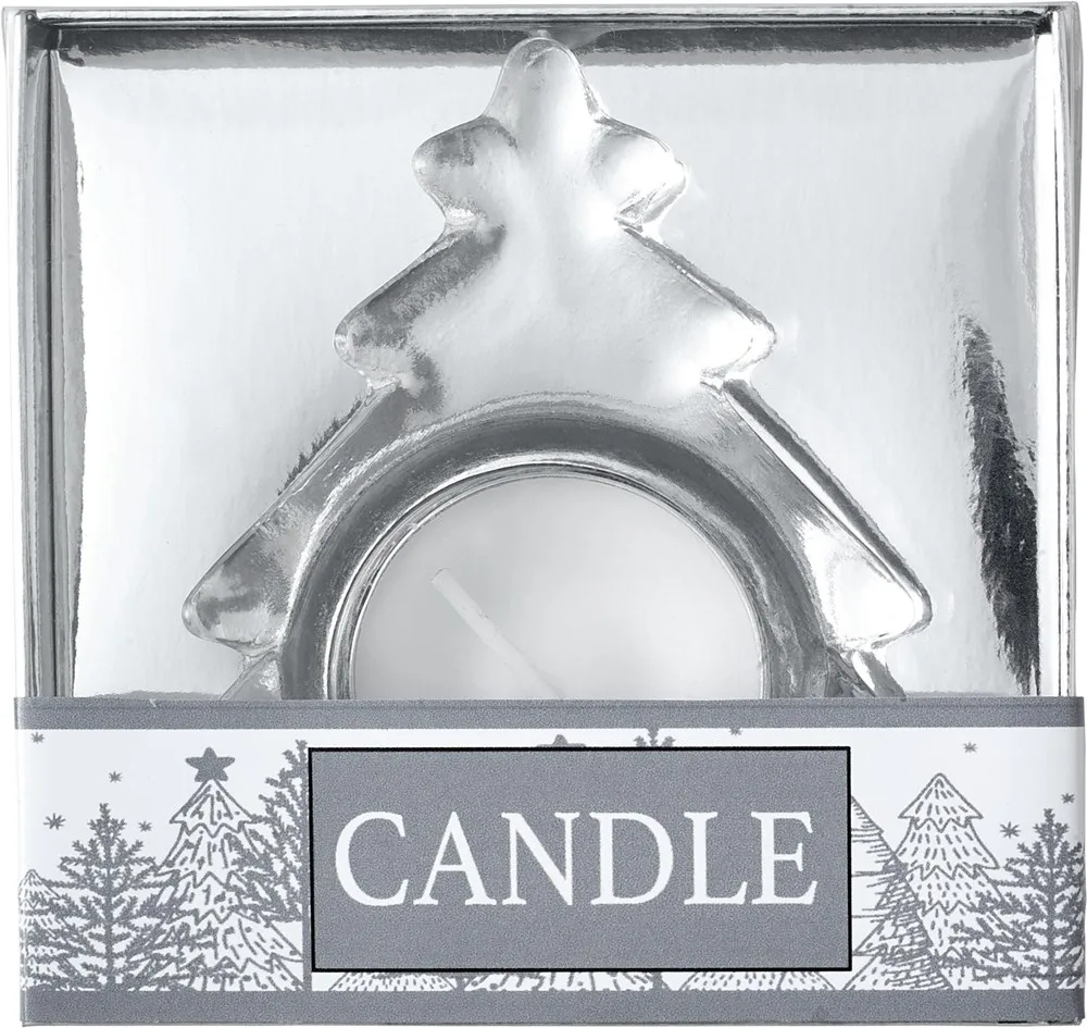 Waxinelichthouder Casey | Glas | Kerstboom zilver - Hidalgo-werbeartikel Waxinelichthouder Casey | Glas | Kerstboom, zilver