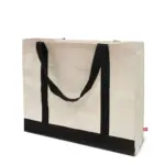 MARBELLA – Grote canvas tas met bodem- en zijvouw, voorzien van een voorvak, naturel/zwart