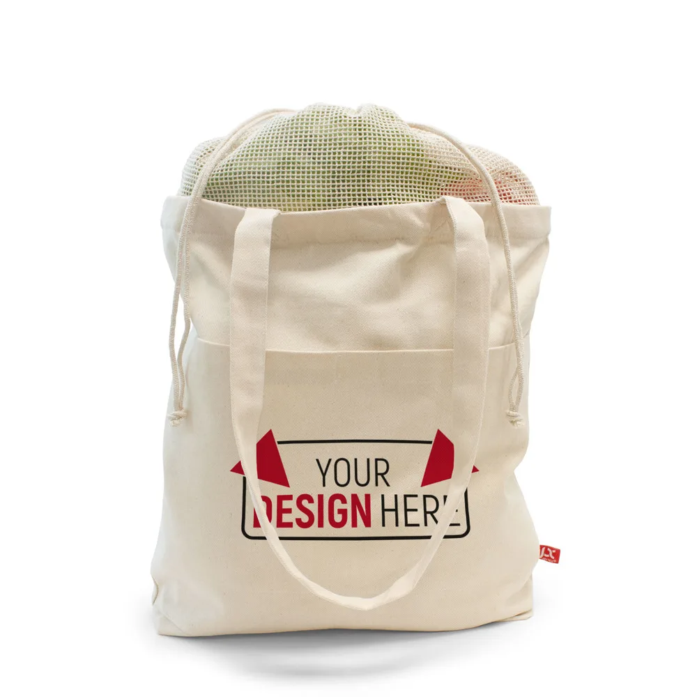 BRISBANE – Canvas tas met netinzet, trekkoordsluiting en lange hengsels