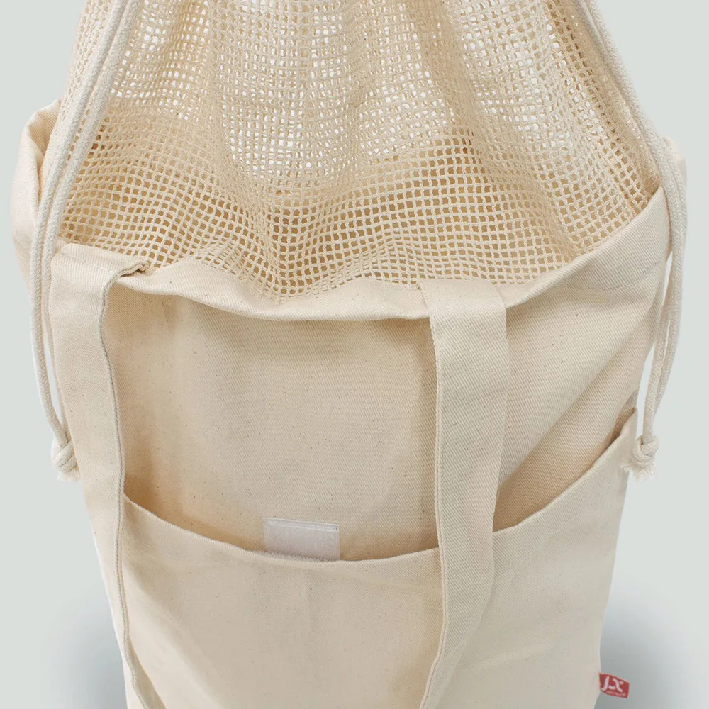 BRISBANE Canvas tas met netinzet trekkoordsluiting en lange hengsels productfoto 6 - Hidalgo-werbeartikel BRISBANE – Canvas tas met netinzet, trekkoordsluiting en lange hengsels — productfoto 6