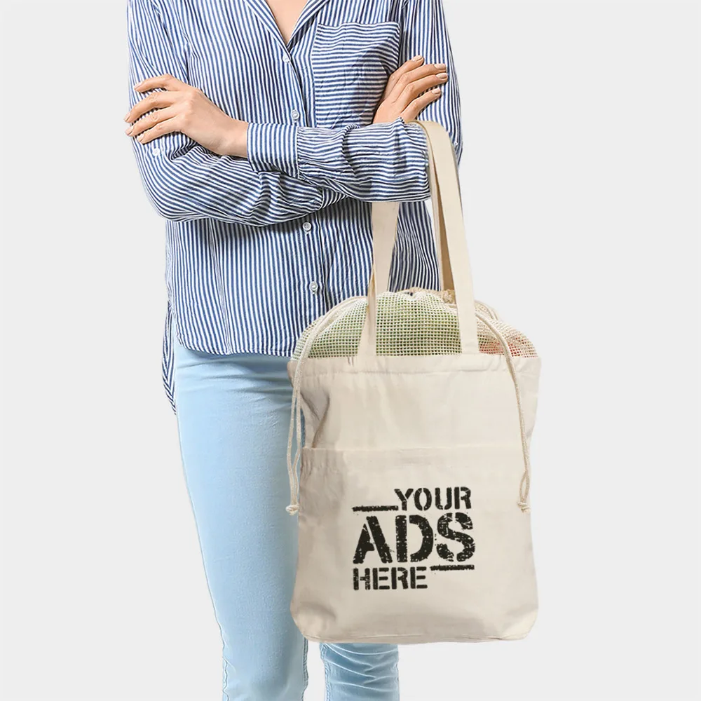 BRISBANE Canvas tas met netinzet trekkoordsluiting en lange hengsels productfoto 7 - Hidalgo-werbeartikel BRISBANE – Canvas tas met netinzet, trekkoordsluiting en lange hengsels — productfoto 7