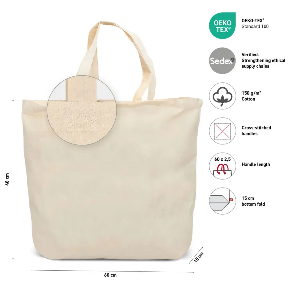 CADAQUES – Baumwolltasche mit Bodenfalte und langen Henkeln – natur