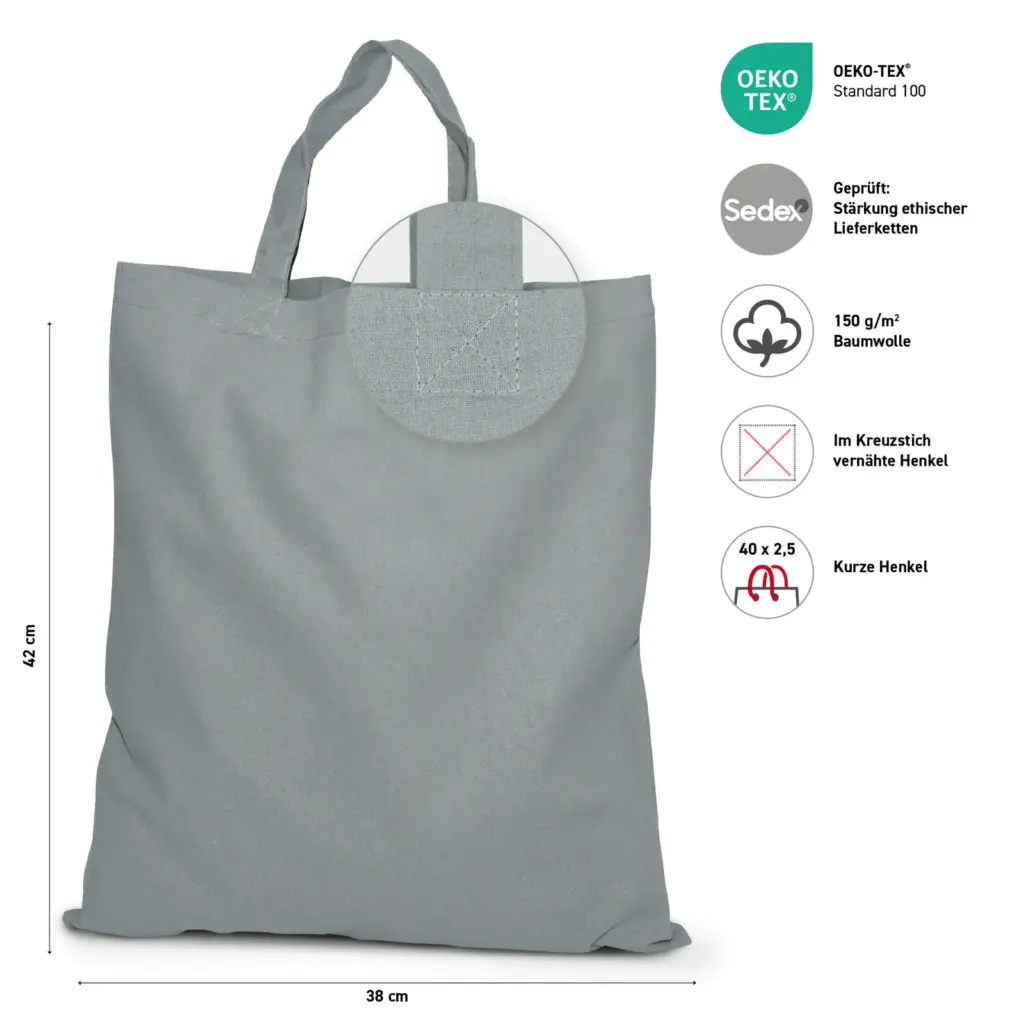 KAPSTADT – Cotton bag with short handles – grey