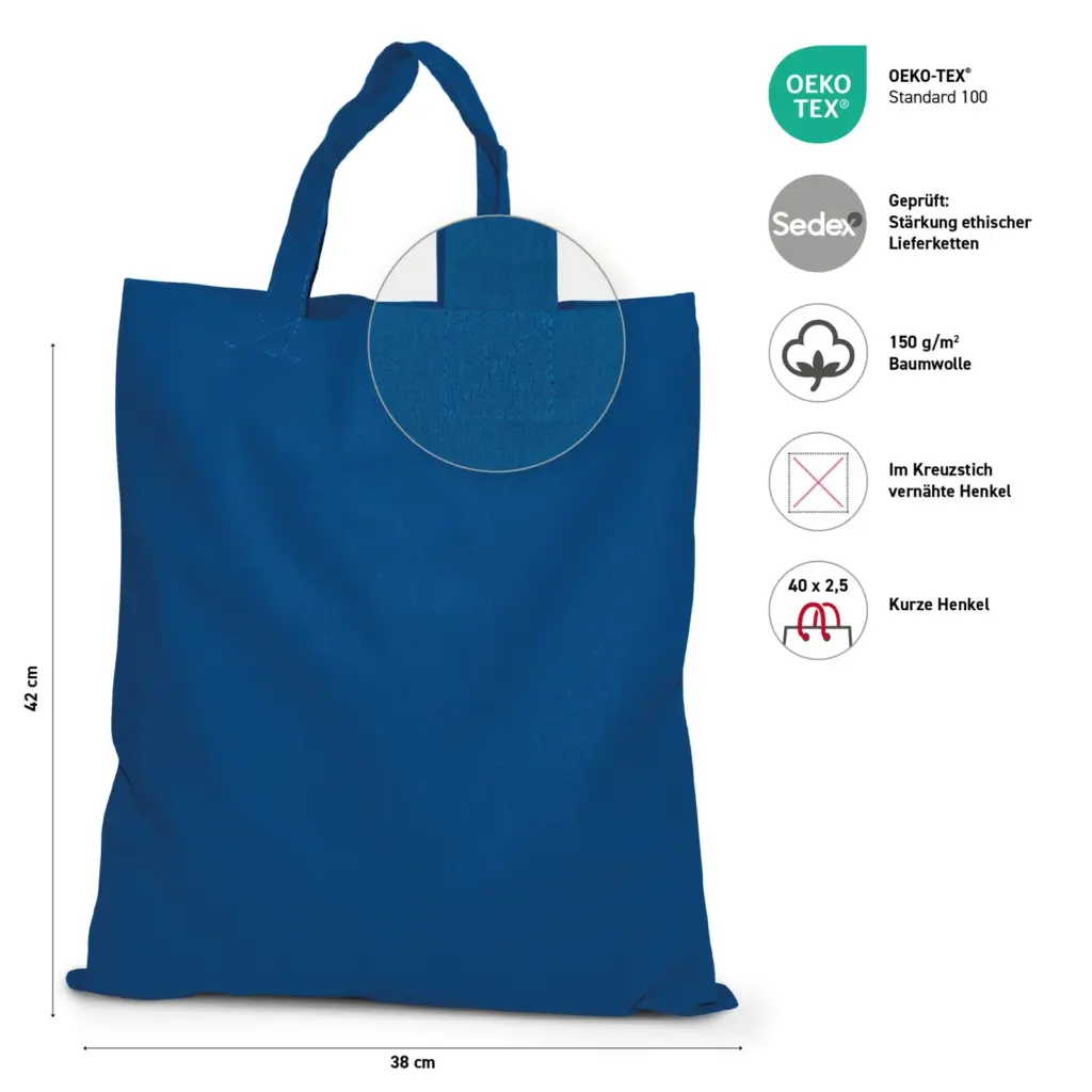 KAPSTADT – Cotton bag with short handles – royal blue