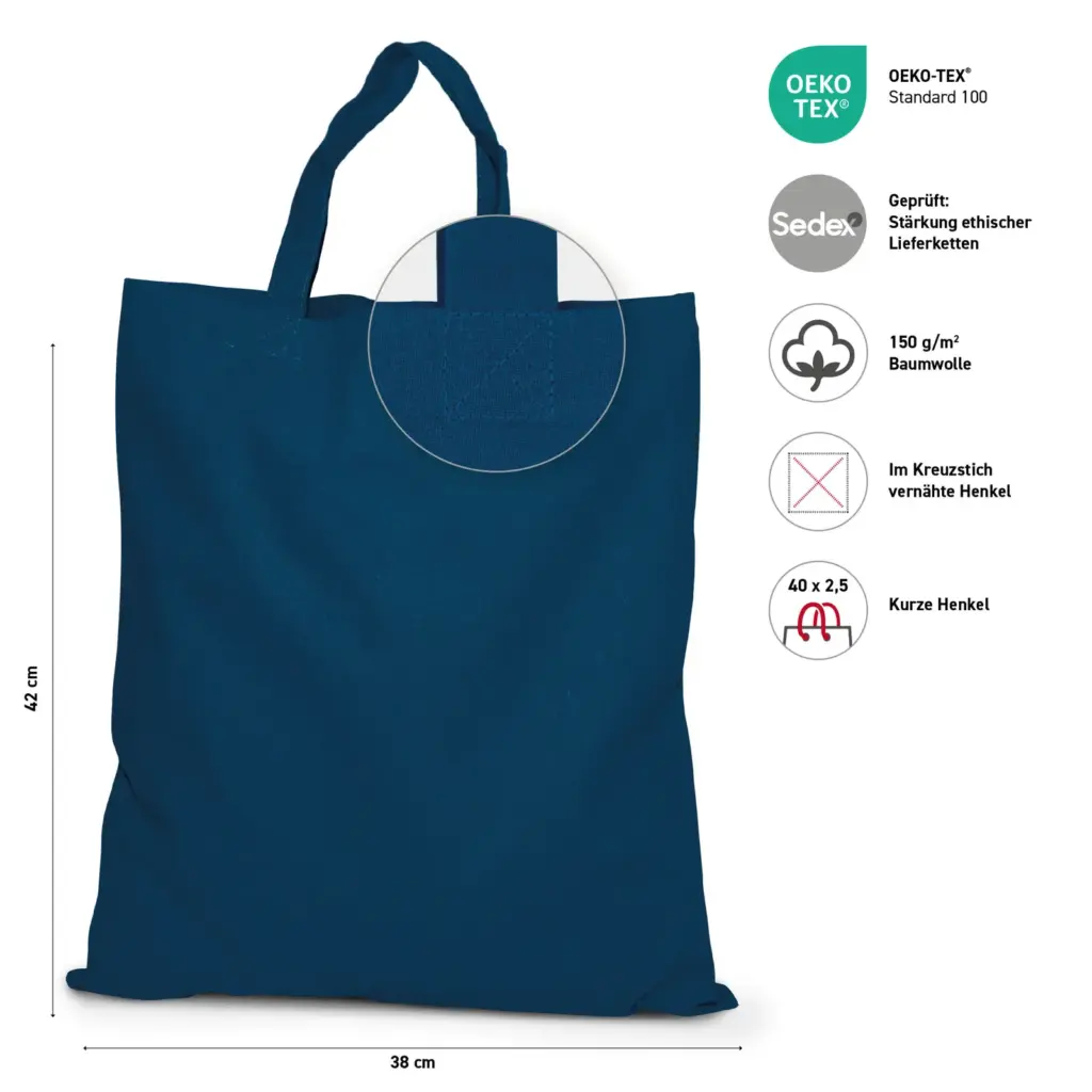 KAPSTADT – Cotton bag with short handles – marine