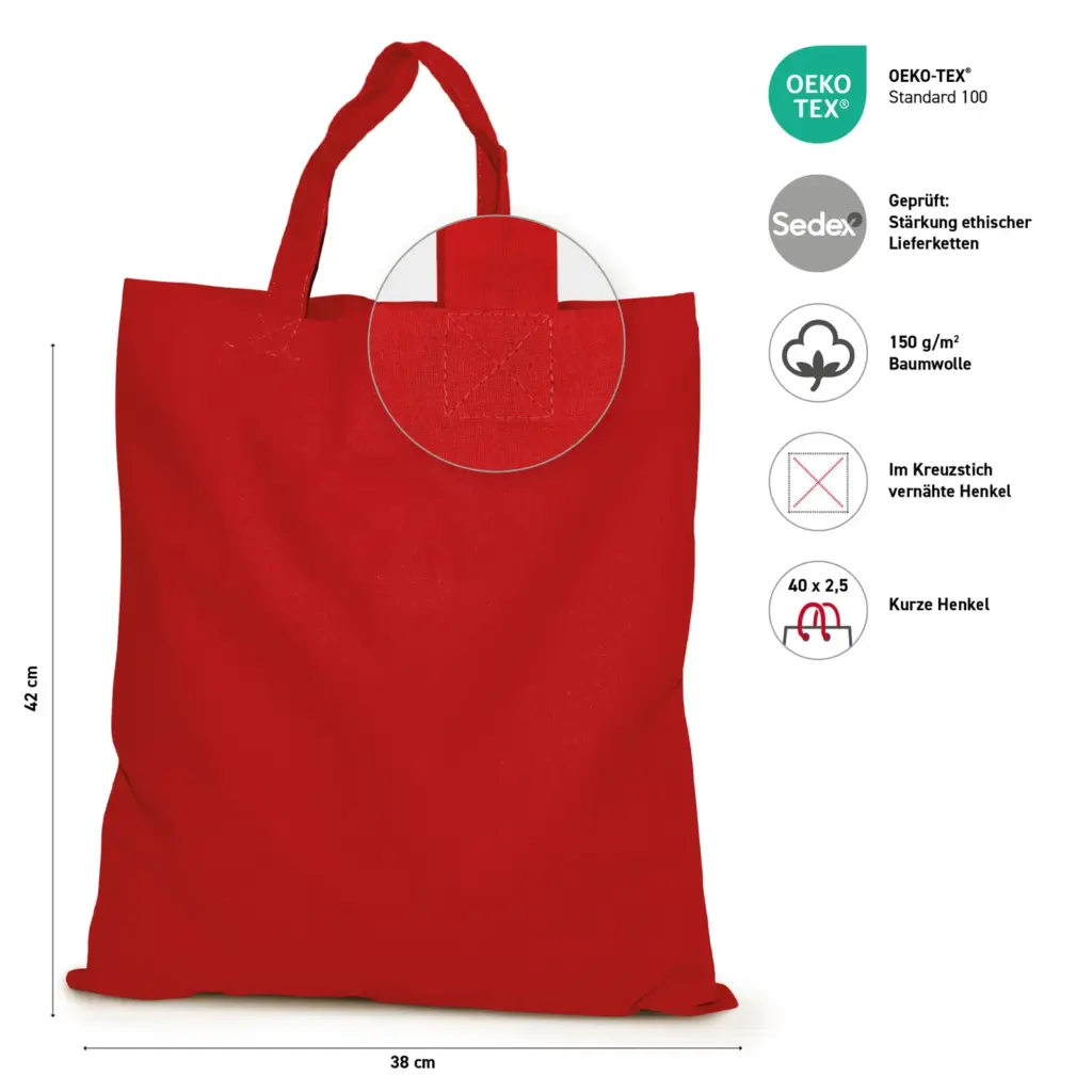 KAPSTADT – Cotton bag with short handles – red