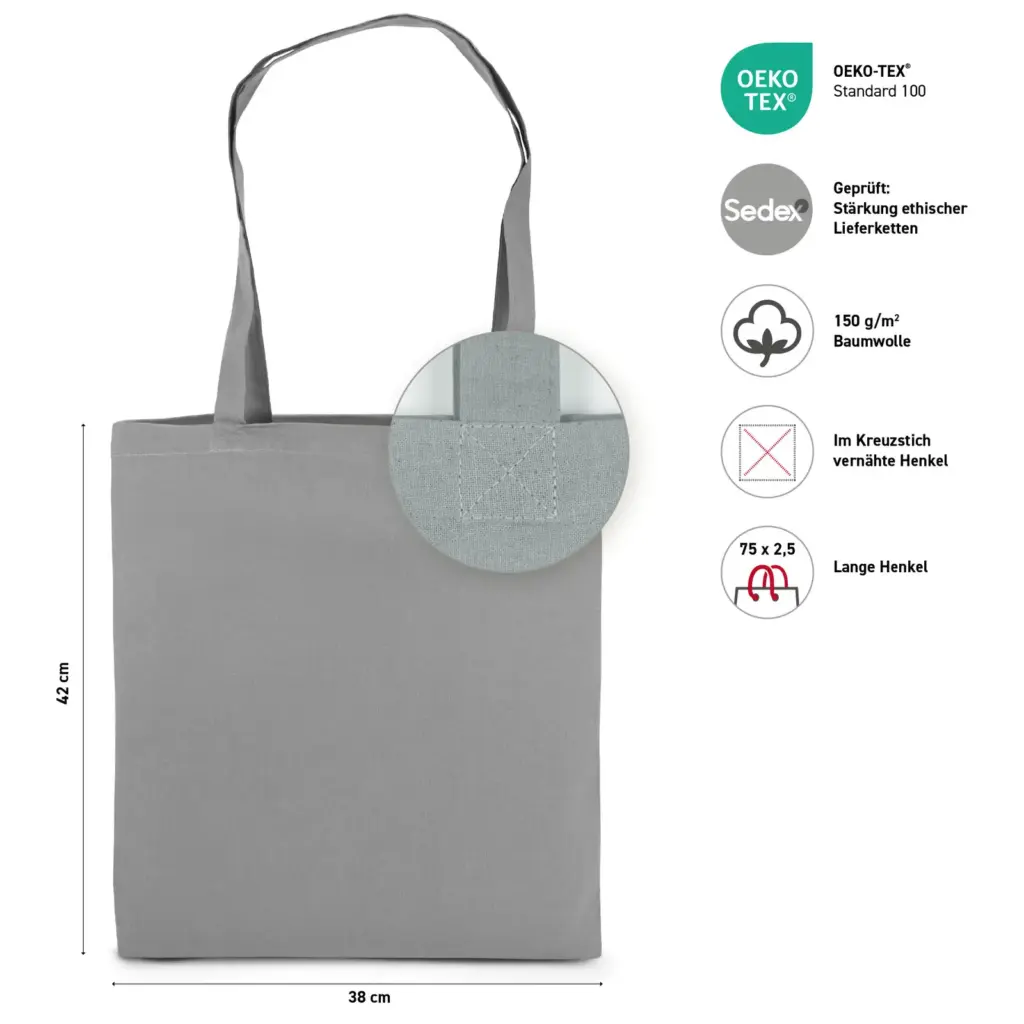 RIAD – Cotton bag with long handles – grey