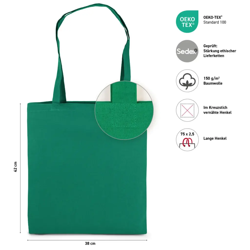 RIAD – Cotton bag with long handles – green