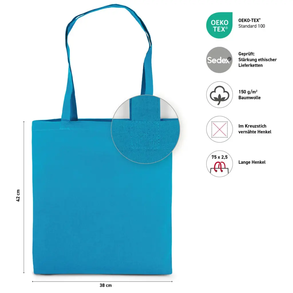 RIAD – Cotton bag with long handles – light blue