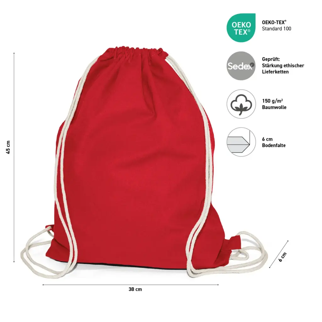 BOSTON – Cotton backpack with drawstring closure – red