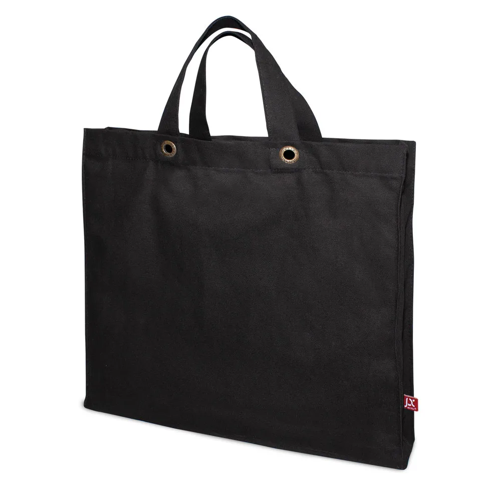 MACAU Canvas tas met bodem- en zijvouw voorzien van metalen oogjes zwart - Hidalgo-werbeartikel MACAU – Canvas tas met bodem- en zijvouw, voorzien van metalen oogjes, zwart
