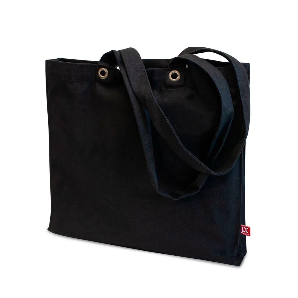 LANTAU Canvas tas met bodem- en zijvouw voorzien van metalen oogjes zwart - Hidalgo-werbeartikel LANTAU – Canvas tas met bodem- en zijvouw, voorzien van metalen oogjes, zwart