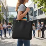 LAGOS – Canvas tas met bodemvouw, lange hengsels en metalen oogjes — productfoto 8