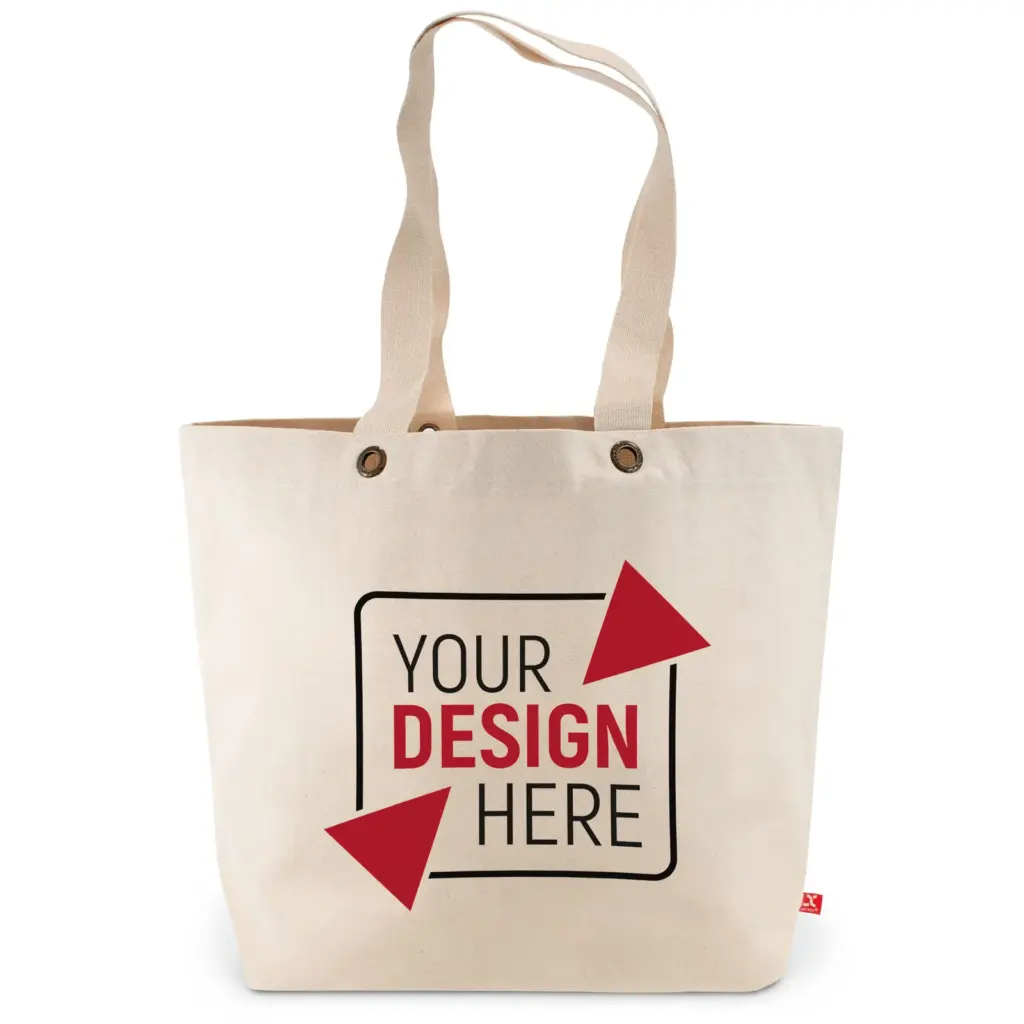 LAGOS – Canvas bag with bottom gusset, long handles and metal eyelet – ecru