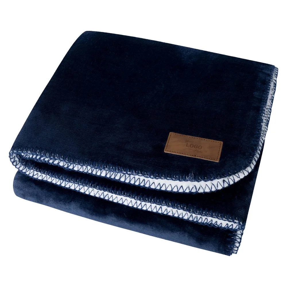 Fleeceplaid met sherpa achterzijde 150x120 cm 500 grm² navy wit - Hidalgo Fleeceplaid met sherpa achterzijde 150x120 cm, 500 gr/m², navy / wit
