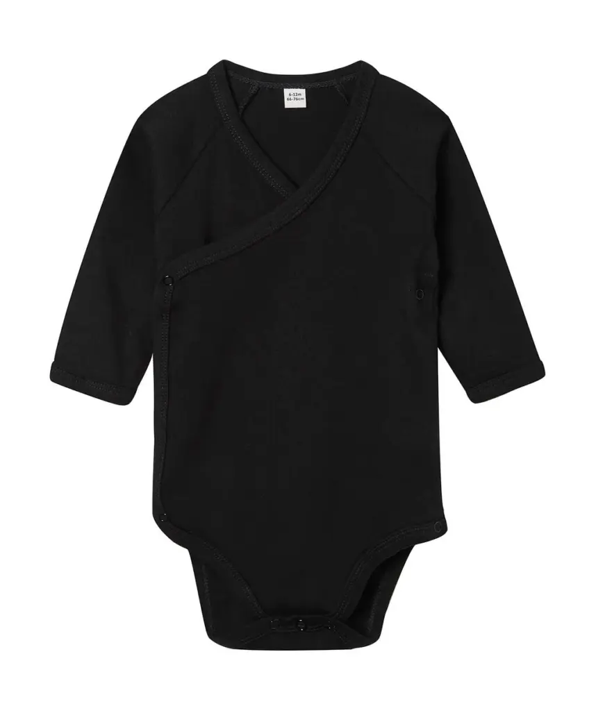 07047 - Baby Long Sleeve Kimono Bodysuit, black — productfoto 3
