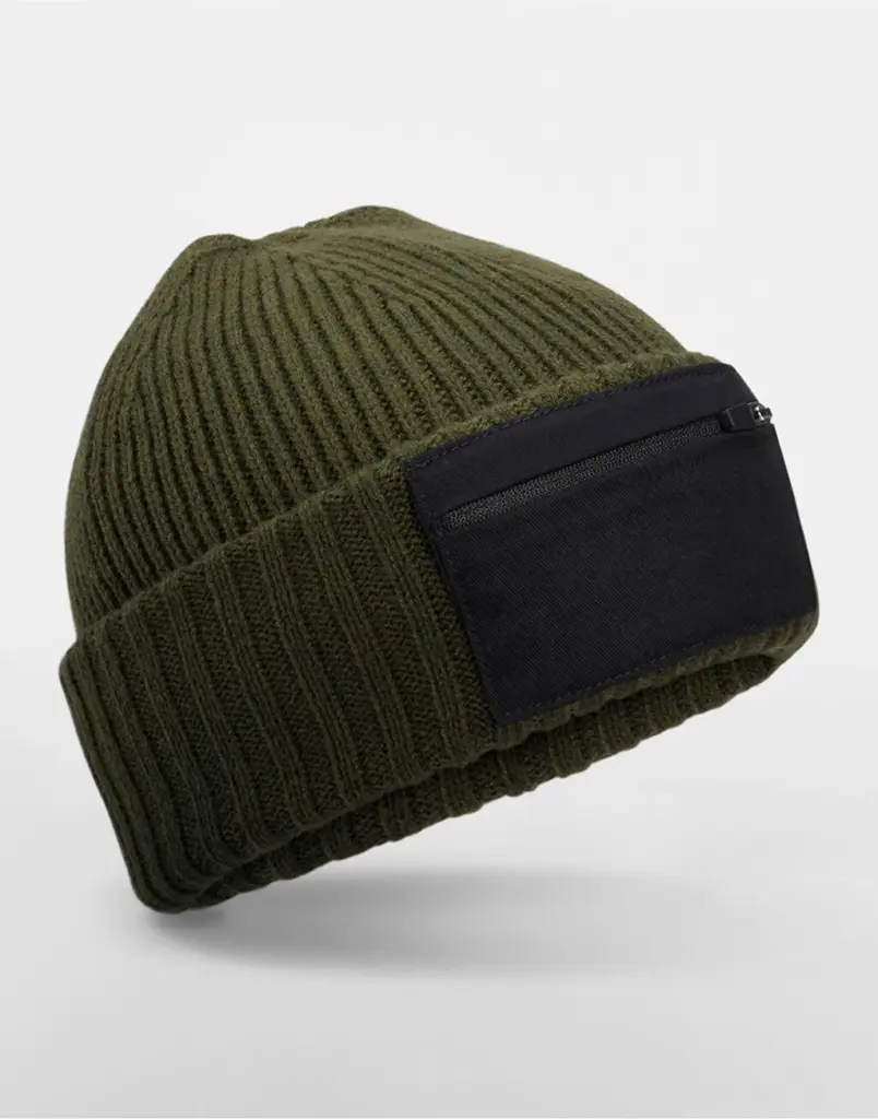 10269 - Zip Patch Beanie, military green / black — productfoto 3