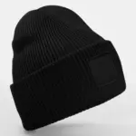 10369 - Deep Cuffed Tonal Patch Beanie, black — productfoto 2