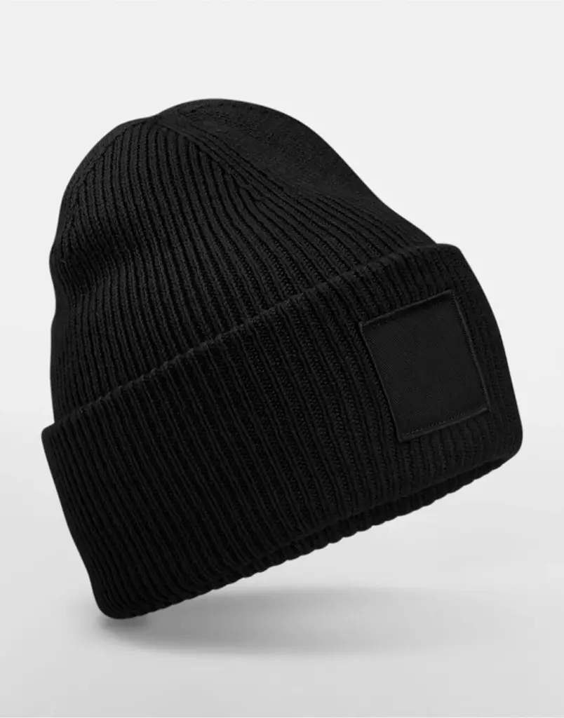 10369 - Deep Cuffed Tonal Patch Beanie, black — productfoto 2