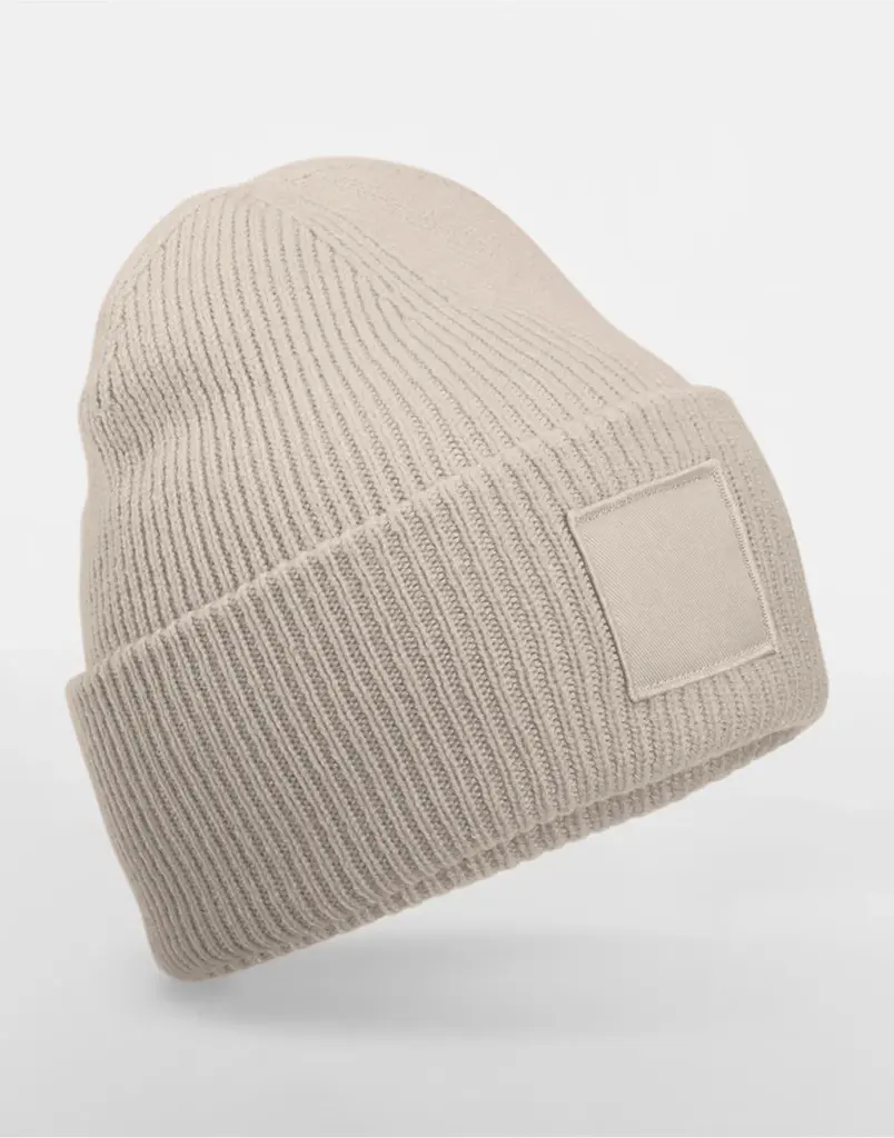 10369 - Deep Cuffed Tonal Patch Beanie, natural stone
