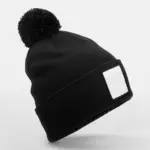 10569 - Appliqué Patch Pom Beanie, black/white