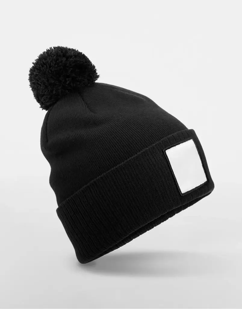 10569 - Appliqué Patch Pom Beanie, black/white