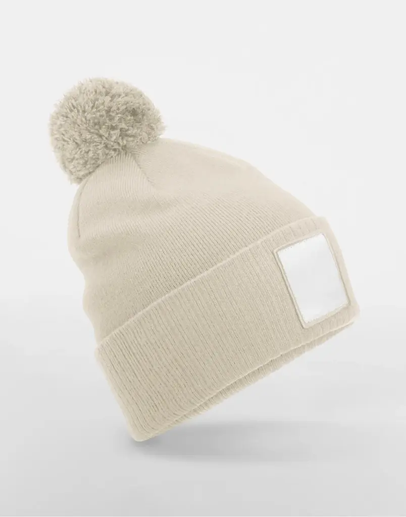 10569 - Appliqué Patch Pom Beanie, oatmeal/white — productfoto 5