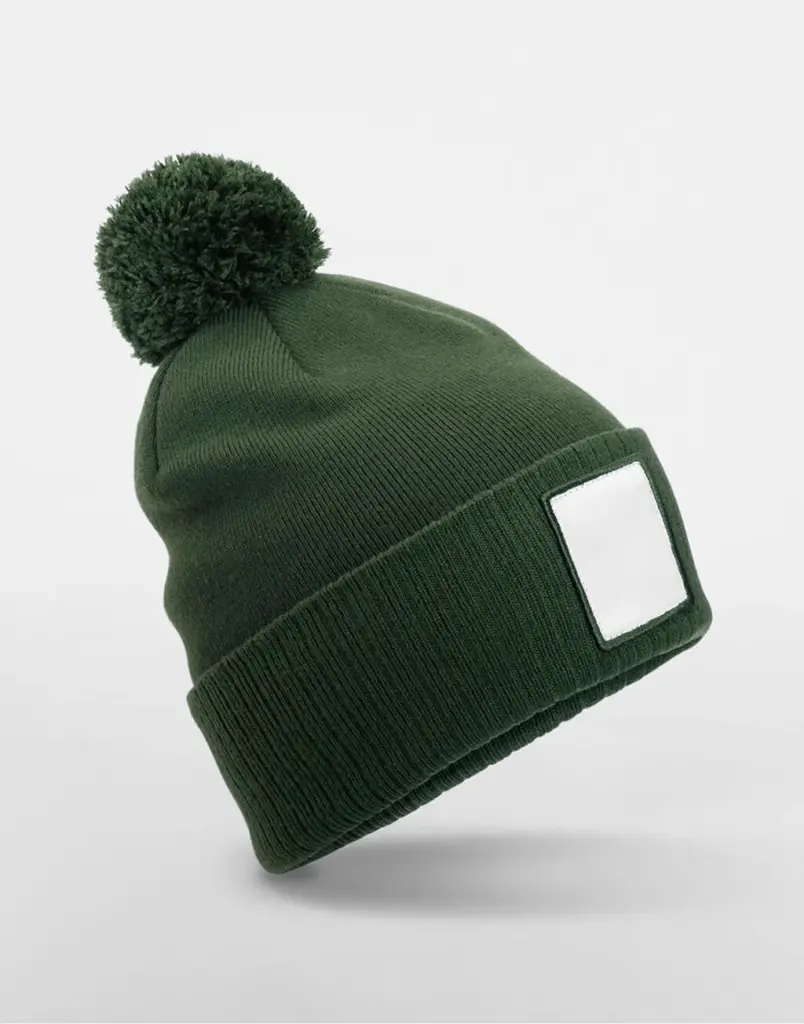 10569 - Appliqué Patch Pom Beanie, olive green/white — productfoto 3