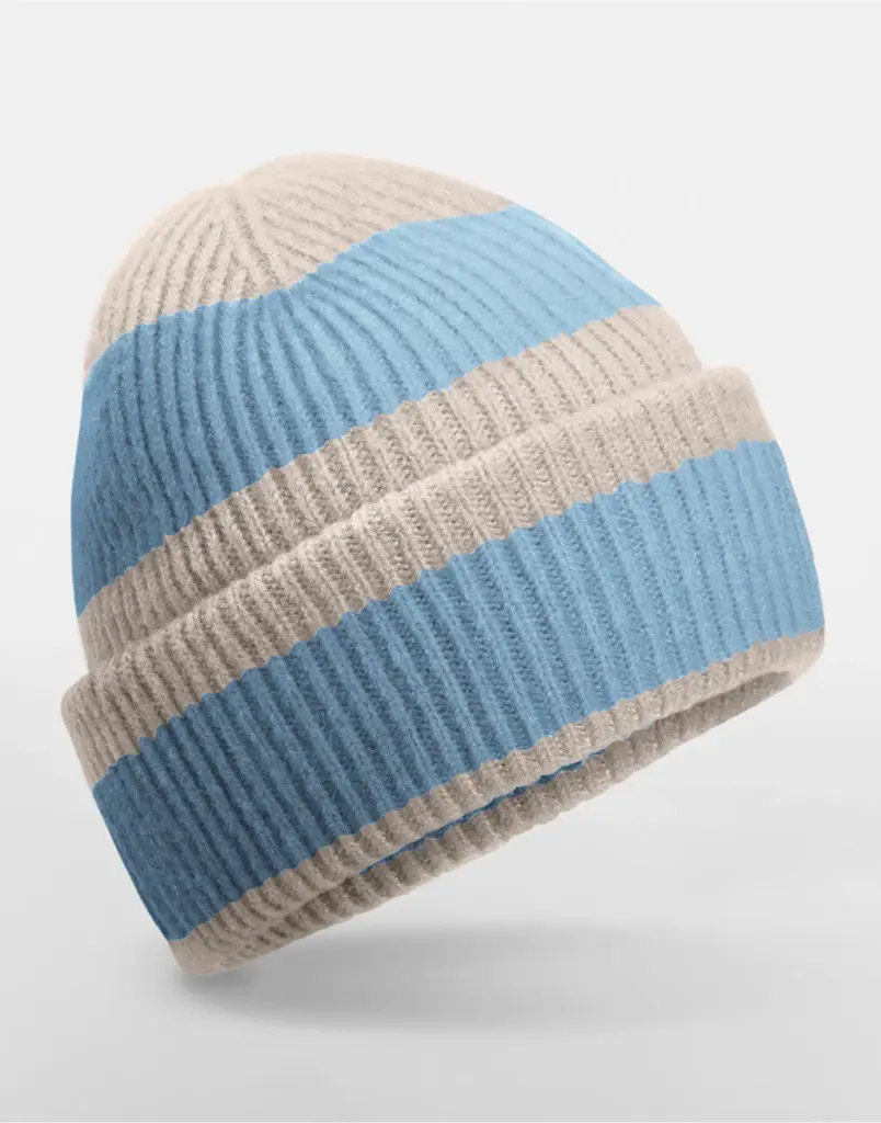 10769 - Colour Block Beanie, natural stone/dusty blue
