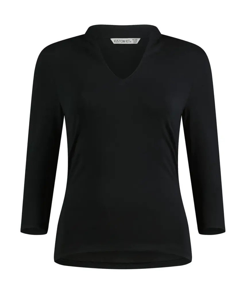 11711 - Regular Fit Mandarin Collar Top 3/4 Sleeve, black — productfoto 2