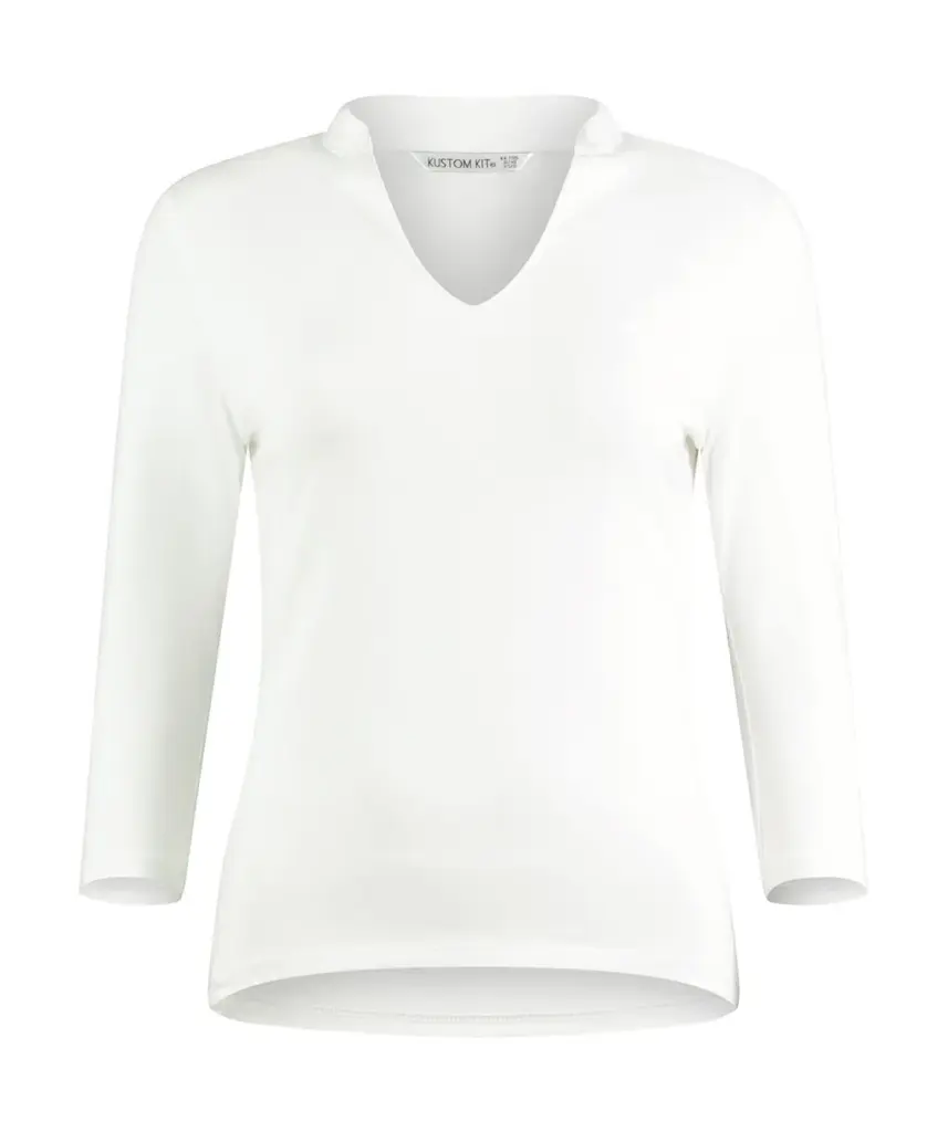 11711 - Regular Fit Mandarin Collar Top 3/4 Sleeve, white