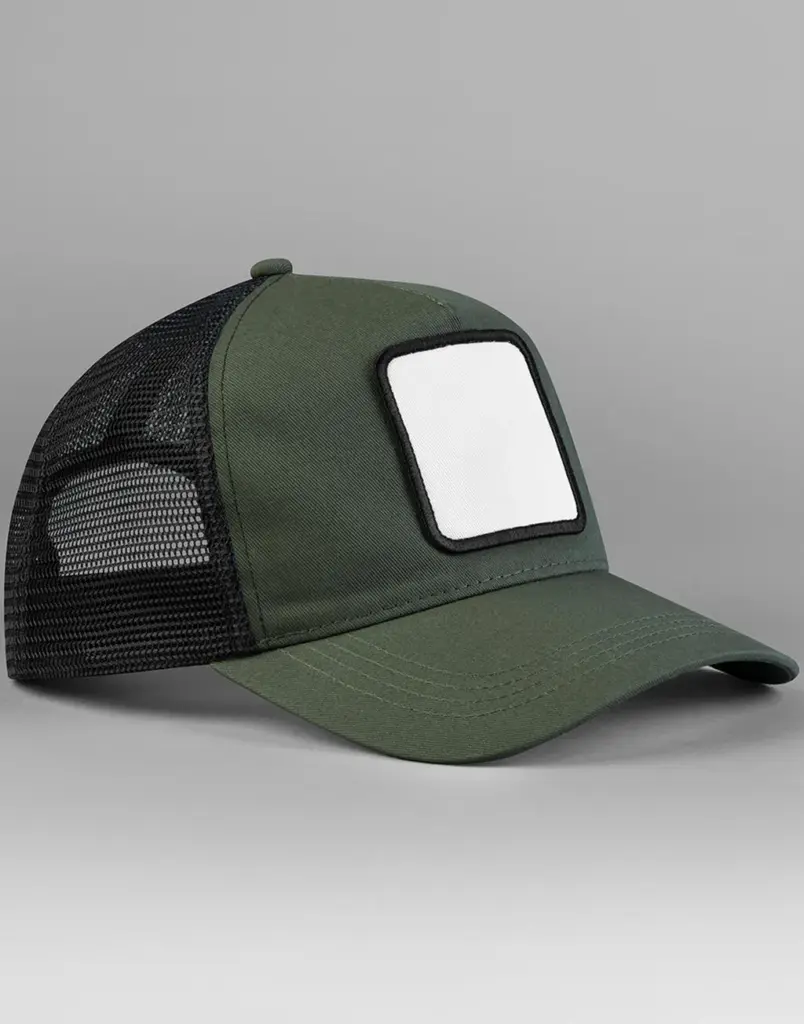 13469 - Appliqué Patch 5 Panel Trucker, olive green / black — productfoto 4