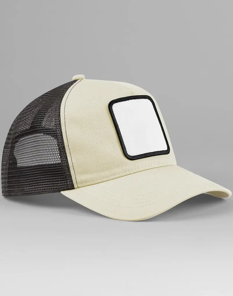 13469 - Appliqué Patch 5 Panel Trucker, stone/shadow grey