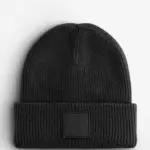 15069 - Kids Deep Cuffed Tonal Patch Beanie, black — productfoto 2