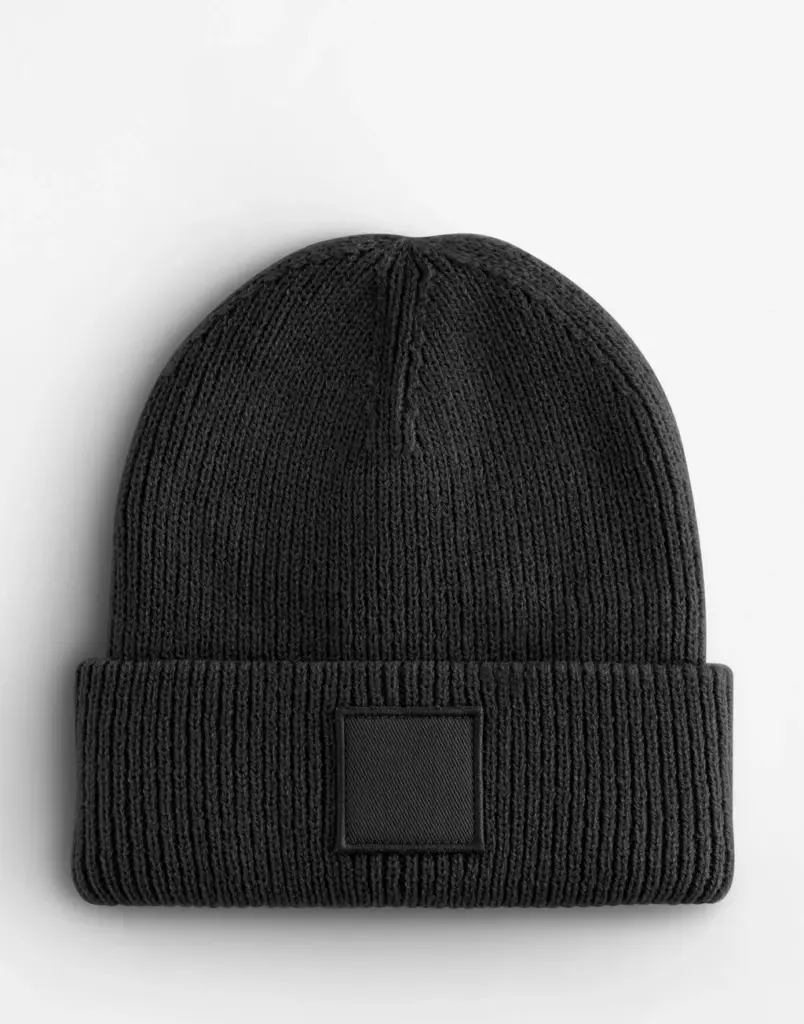 15069 - Kids Deep Cuffed Tonal Patch Beanie, black — productfoto 2